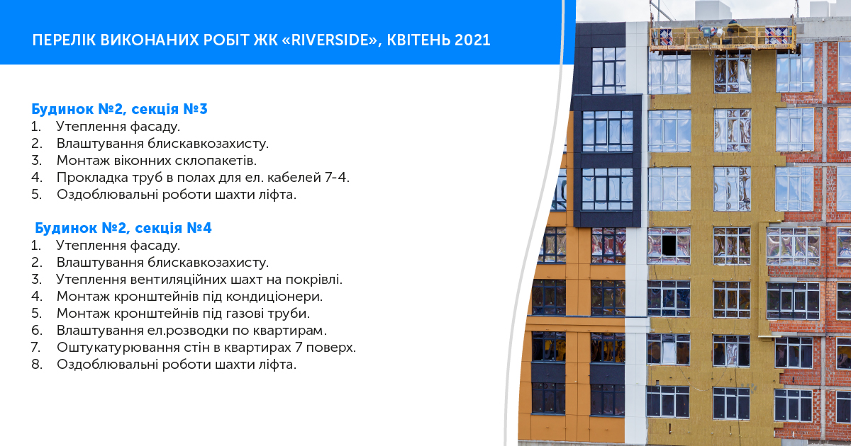 Информации о ходе работ ЖК “Riverside” за апрель 2021