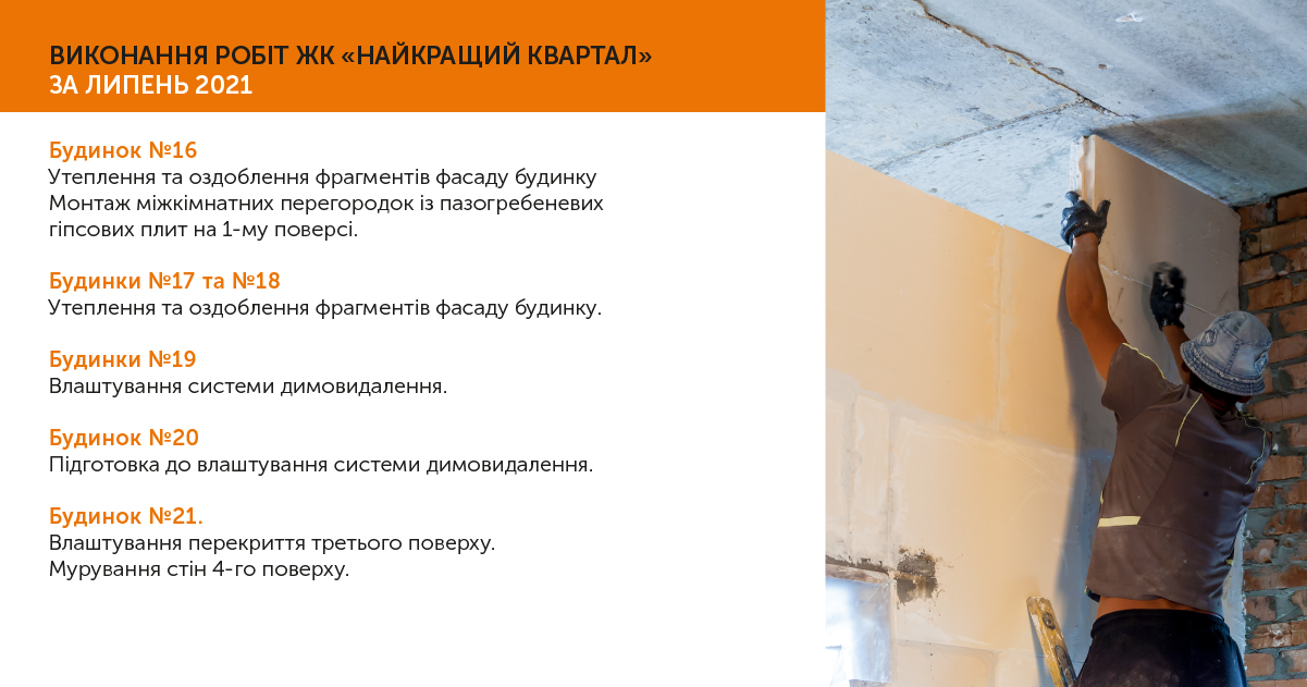 Информация о ходе работ ЖК “Найкращий Квартал” июль 2021